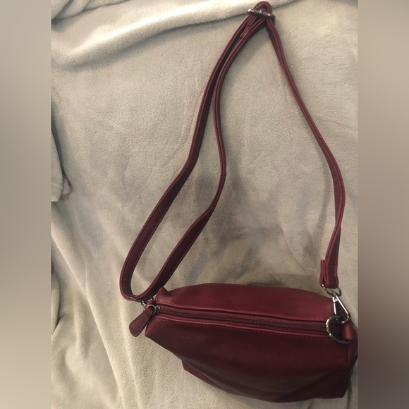 As New-Burgundy-Red Vegan Leather” Black Caviar” cross body handbag - Picture 15 of 16